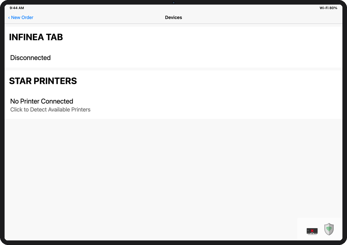City Sightseeing POS device management for Infinea card readers and Star printers, with live device status.
